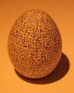 Art: The first chapter of the book of Genesis written on an egg at the Israel Museum